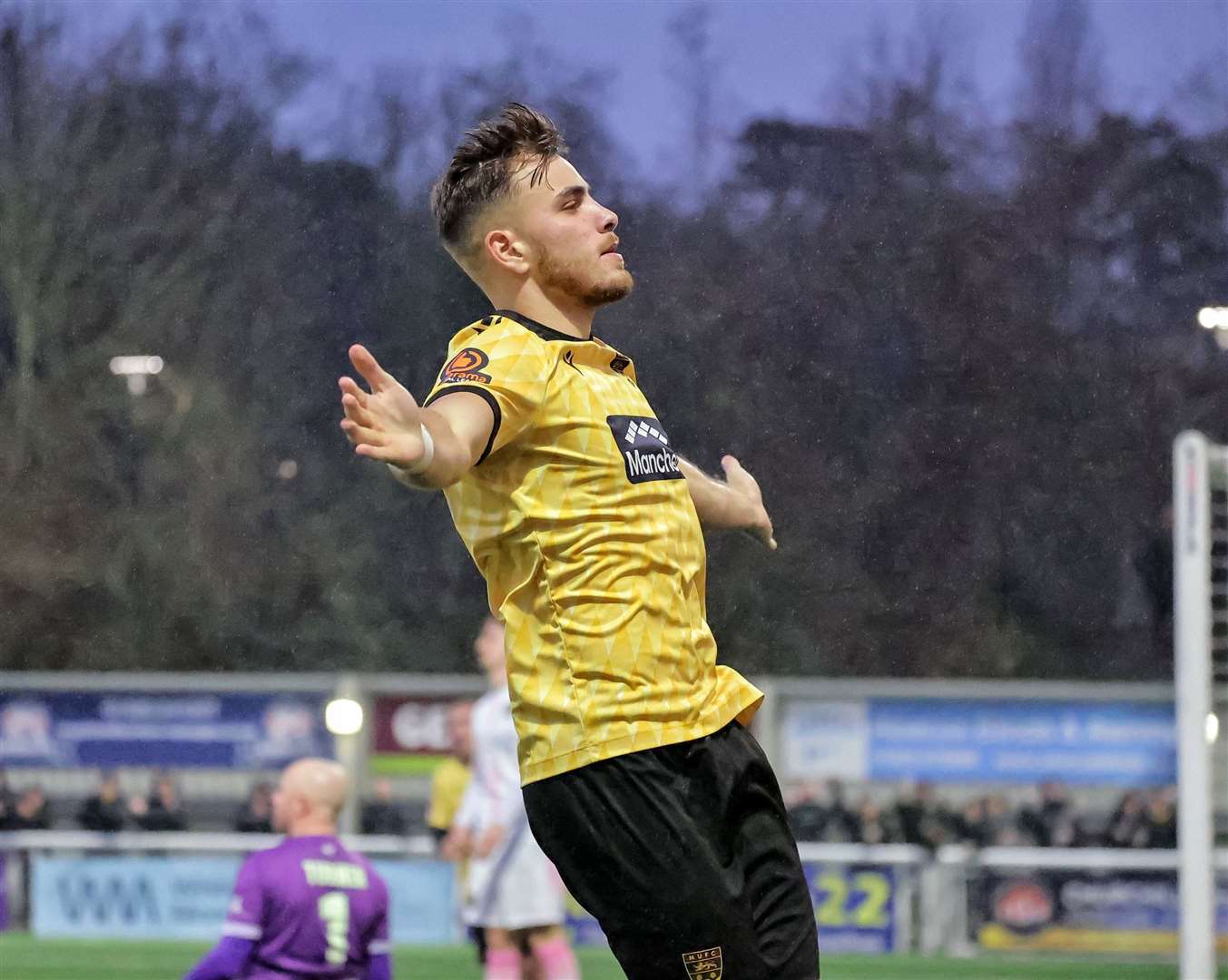 Delight for Antony Papadopoulos after scoring Maidstone's third. Picture: Helen Cooper