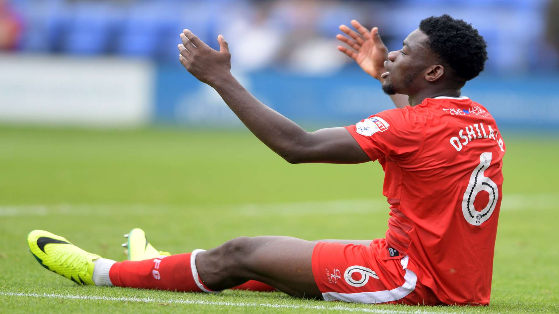 Deji Oshilaja appeals for a penalty Picture: Barry Goodwin