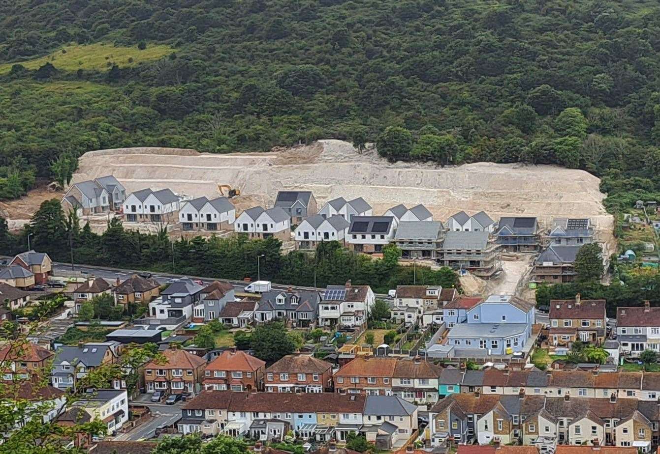 The Enzo's Homes 'chalk scar' off Folkestone Road as seen from the top of Dover’s Western Heights