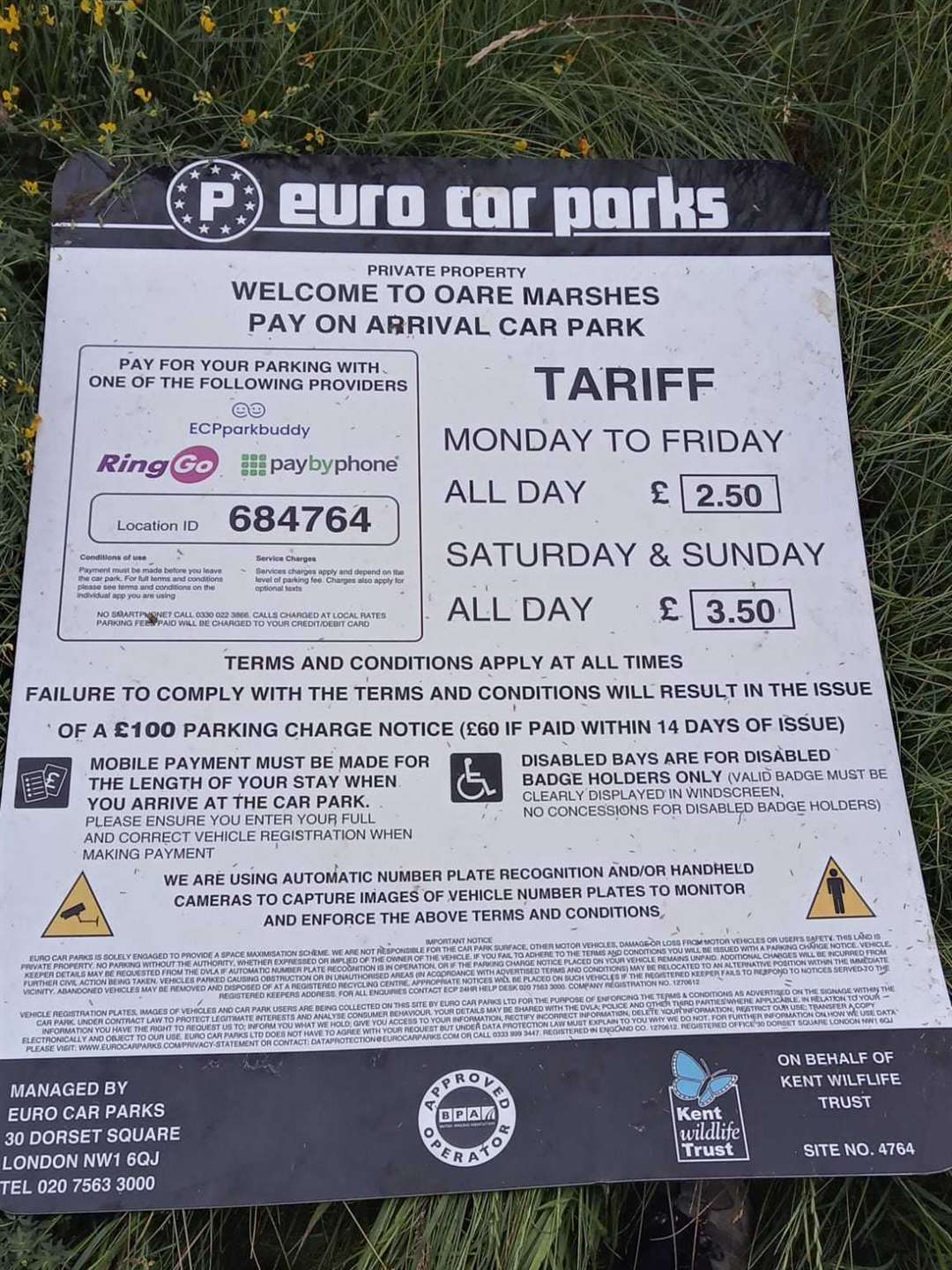 Three parking signs have been damaged at Oare Marshes in the past three weeks. Picture: Kent Wildlife Trust