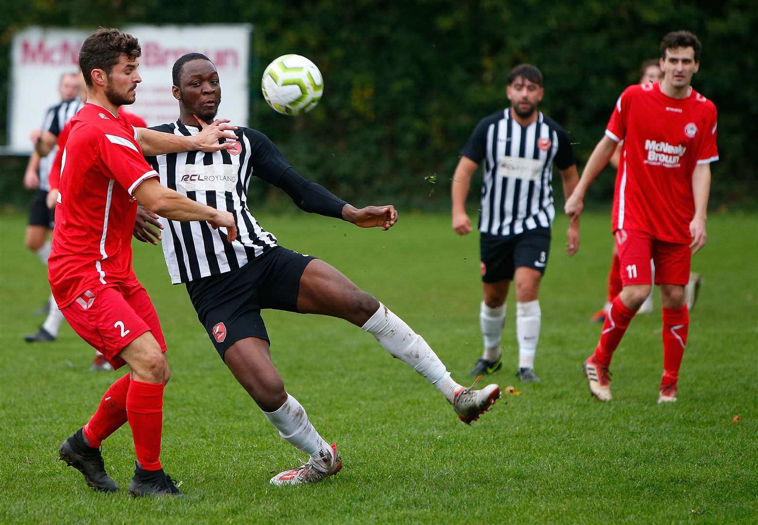 Hollands & Blair (red) take on K Sports earlier this season in Southern Counties East - the teams won't return to action until mid-January. Picture: Barry Goodwin (42843353)