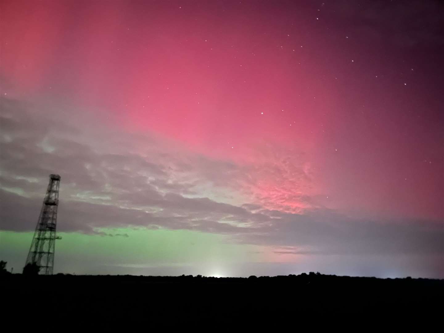 The Northern Lights on display in the skies over Rushmere St Andrew (Joe Pickover/PA)