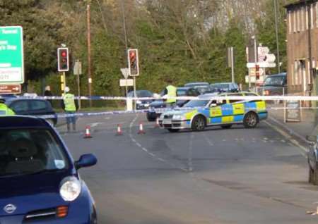 Members of the emergency services at the scene of the fatality