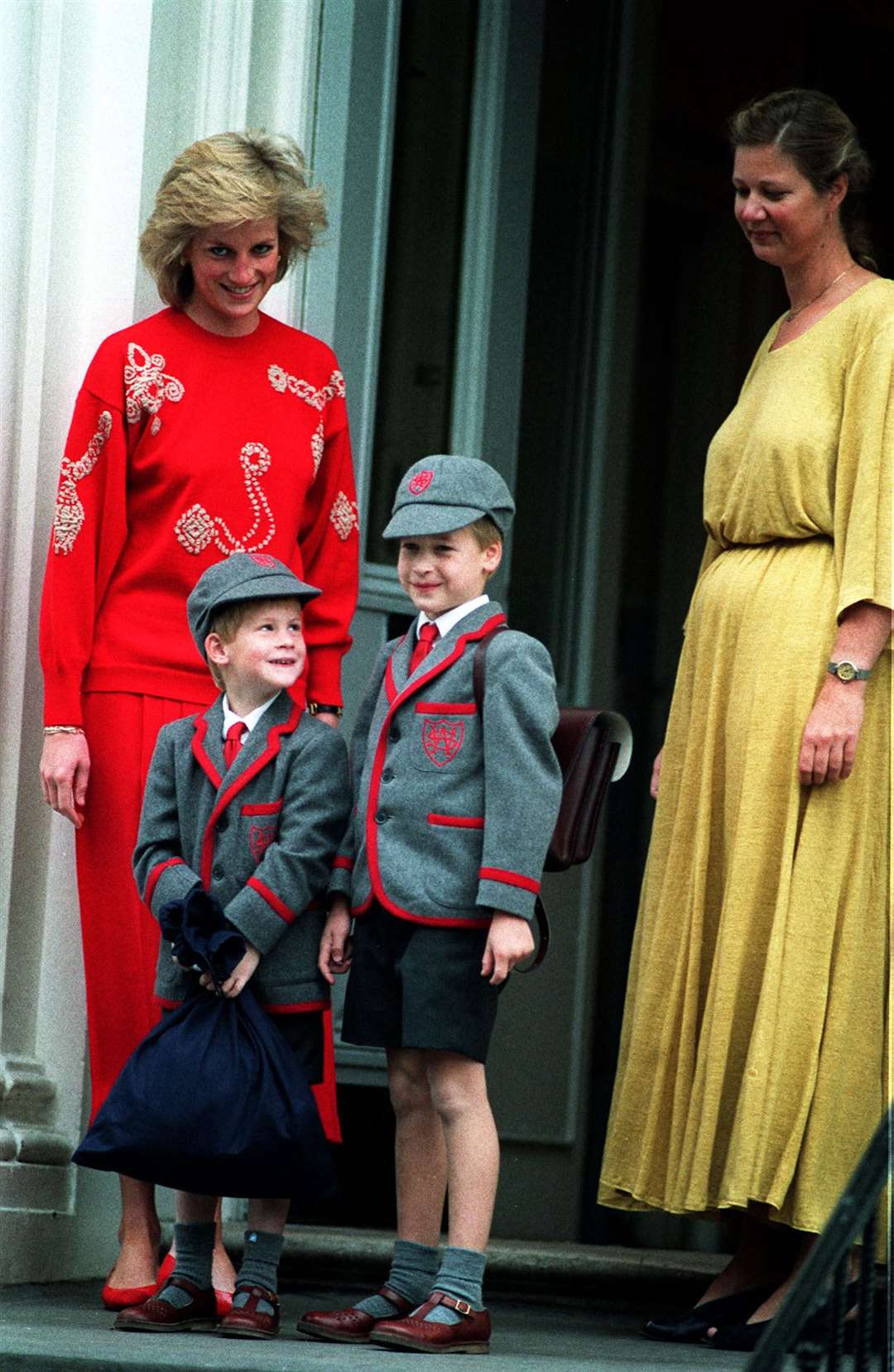 Diana with five-year-old Prince Harry and Prince William, seven, on Harry’s first day at school (Ron Bell/PA)