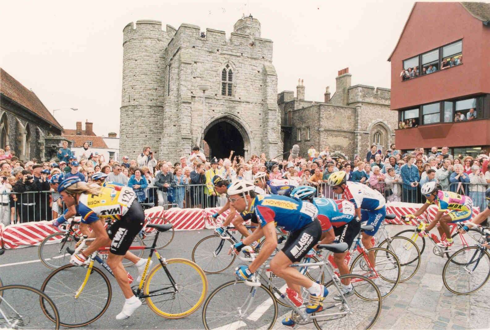 Le Tour racing past the Westgate Towers in Canterbury in 1994