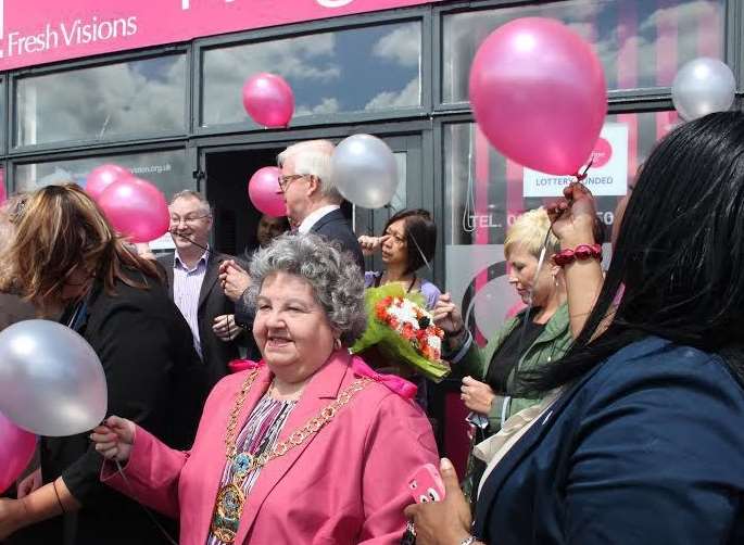 Former Mayor of Swale, Cllr Anita Walker, released balloons to mark the Neighbourhood Furniture Store's 10th anniversary in Sittingbourne
