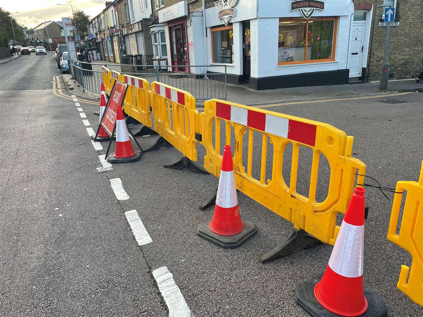 All Saints' Road is closed at the junction with Perry Street