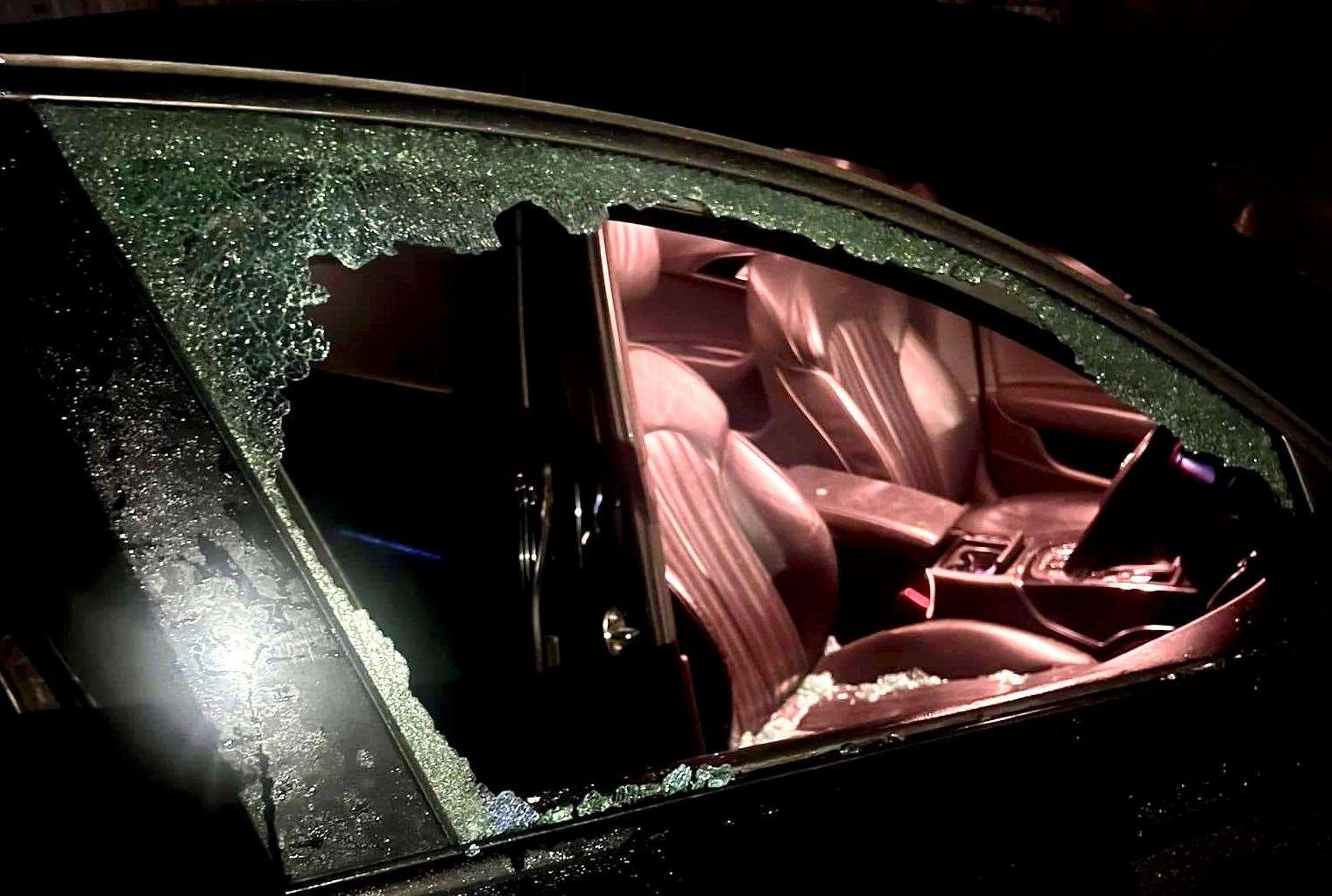 The window of a black Audi was smashed in Stanhope, Ashford, on Saturday