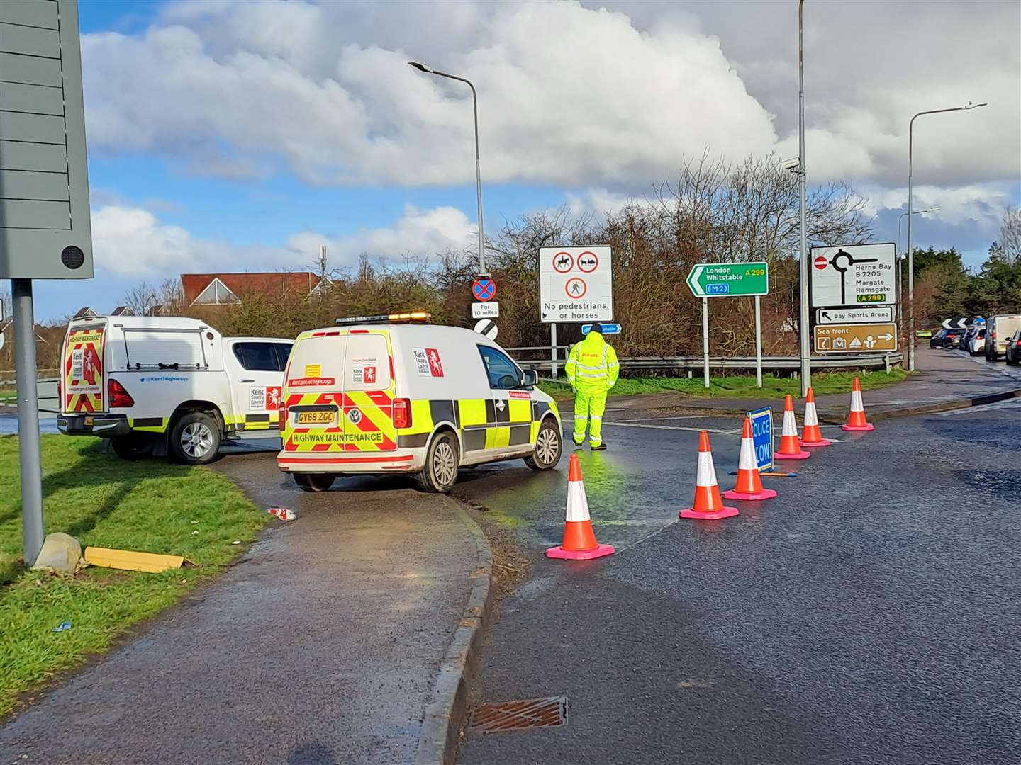 The New Thanet Way was shut off both ways between Herne Bay and Whitstable