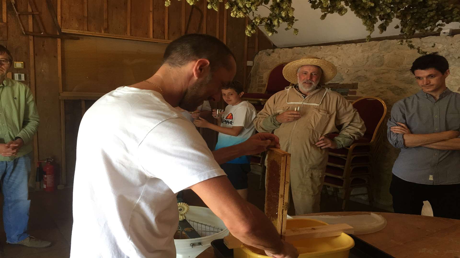 The team extracting the honey