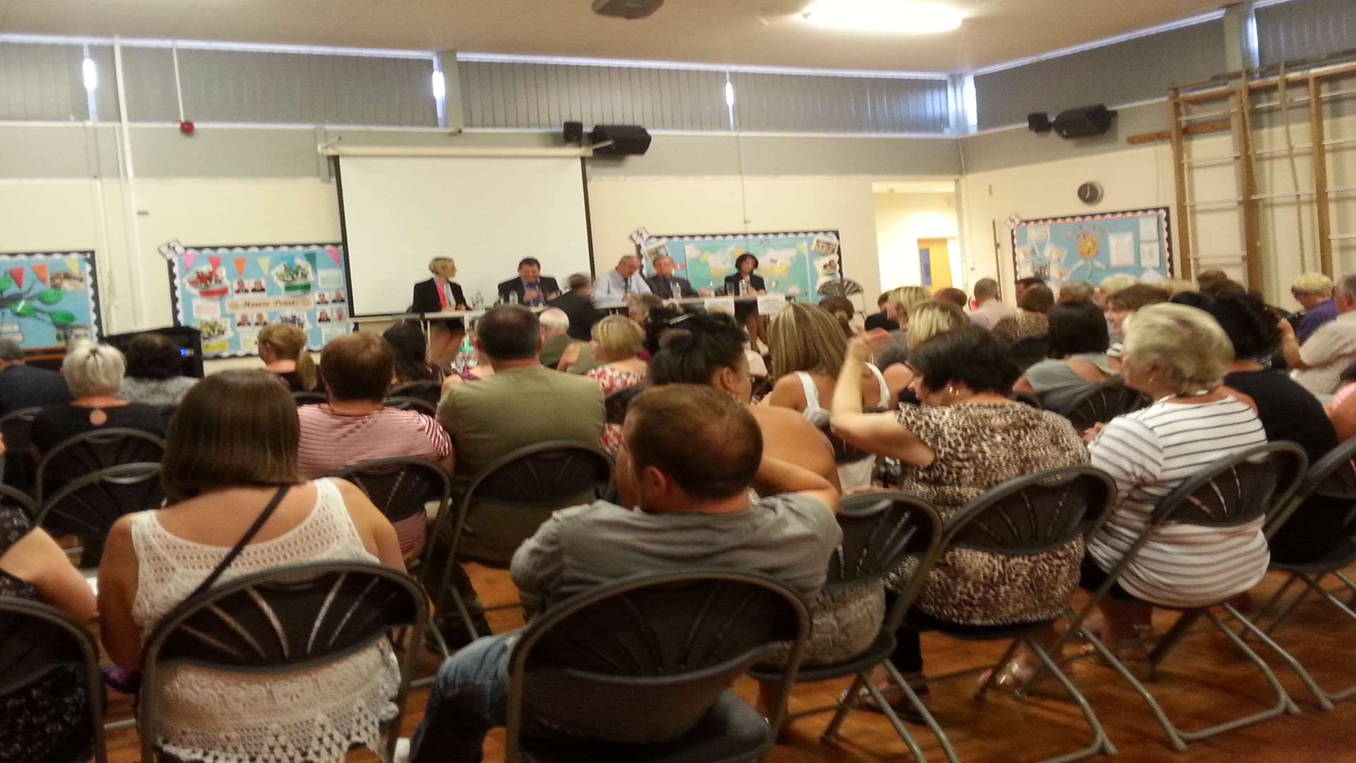 The packed meeting was held at Joy Lane Primary School