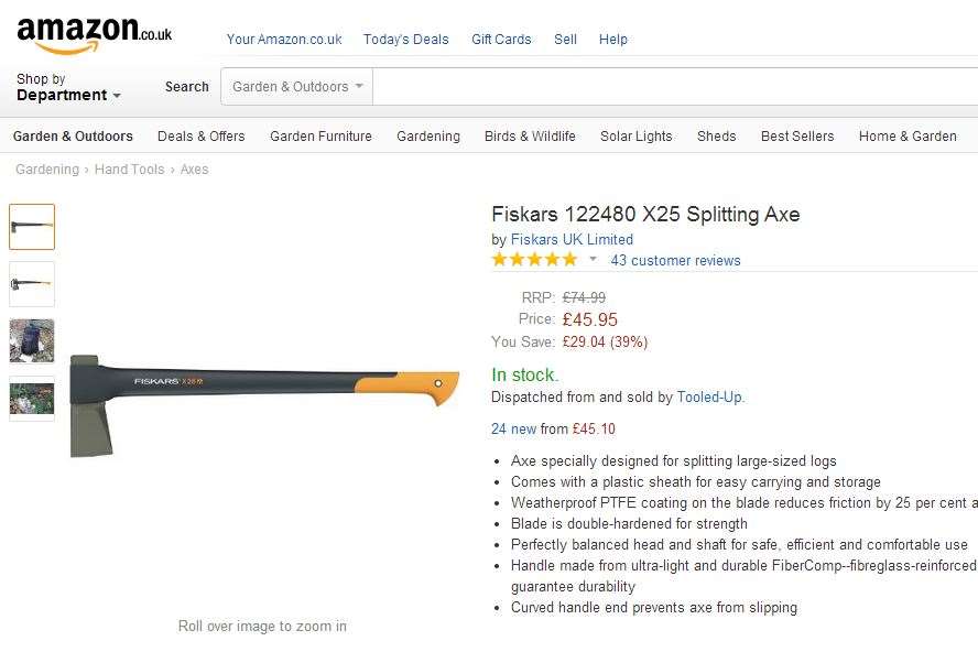 An axe for sale on Amazon allegedly sent by Dale Bolinger in a chatroom