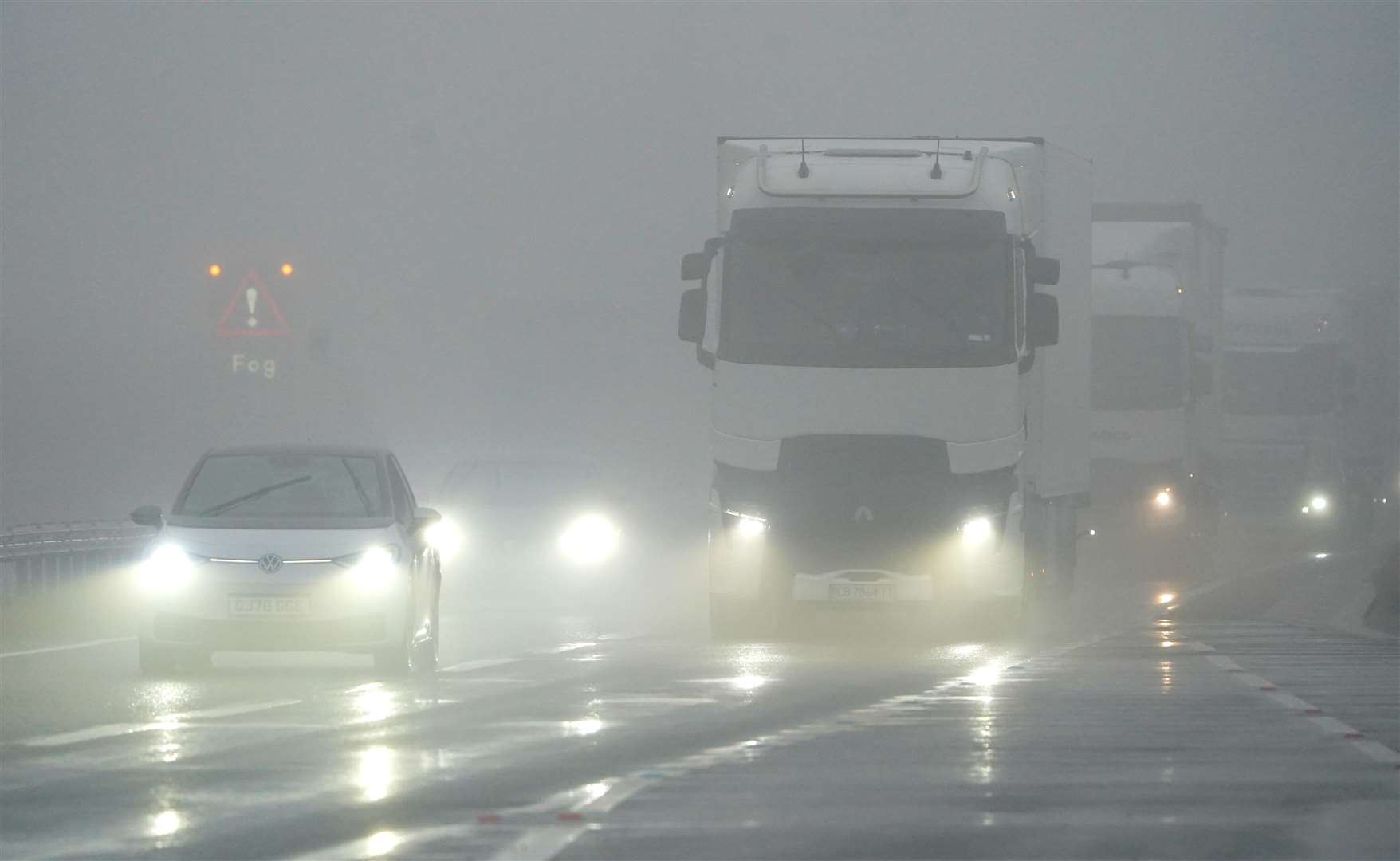 Drivers face difficult driving conditions on the A20 in Kent during Storm Henk. If there are three more named storms between next week and August, this year will mark a new record (Gareth Fuller/PA)