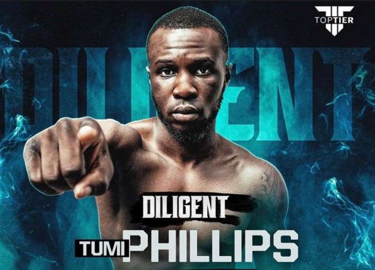 Chatham's Tumi Phillips fights at the Brentwood Centre in his second professional bout