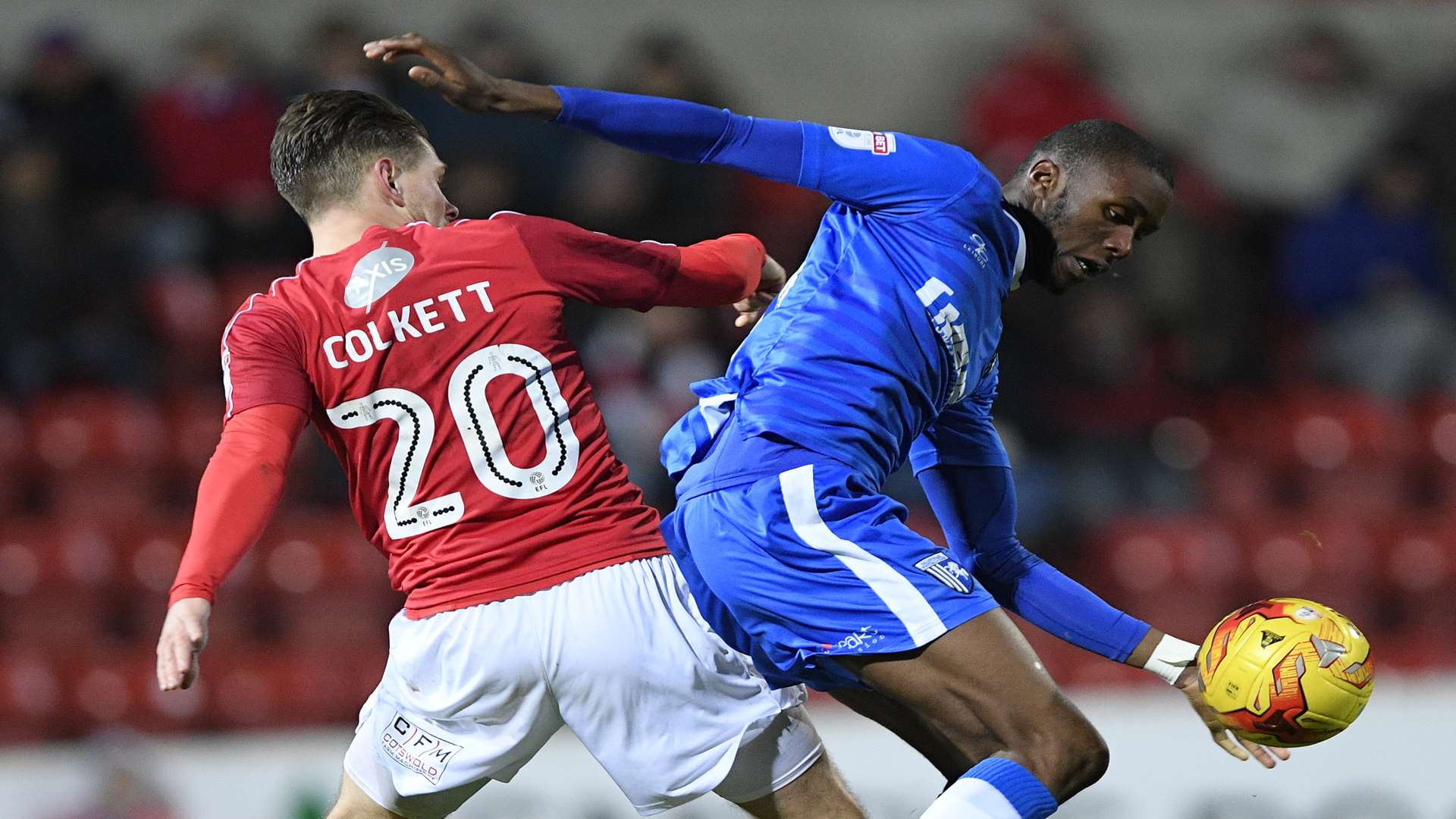 Emmanuel Osadebe challenges Charlie Colkett Picture: Ady Kerry