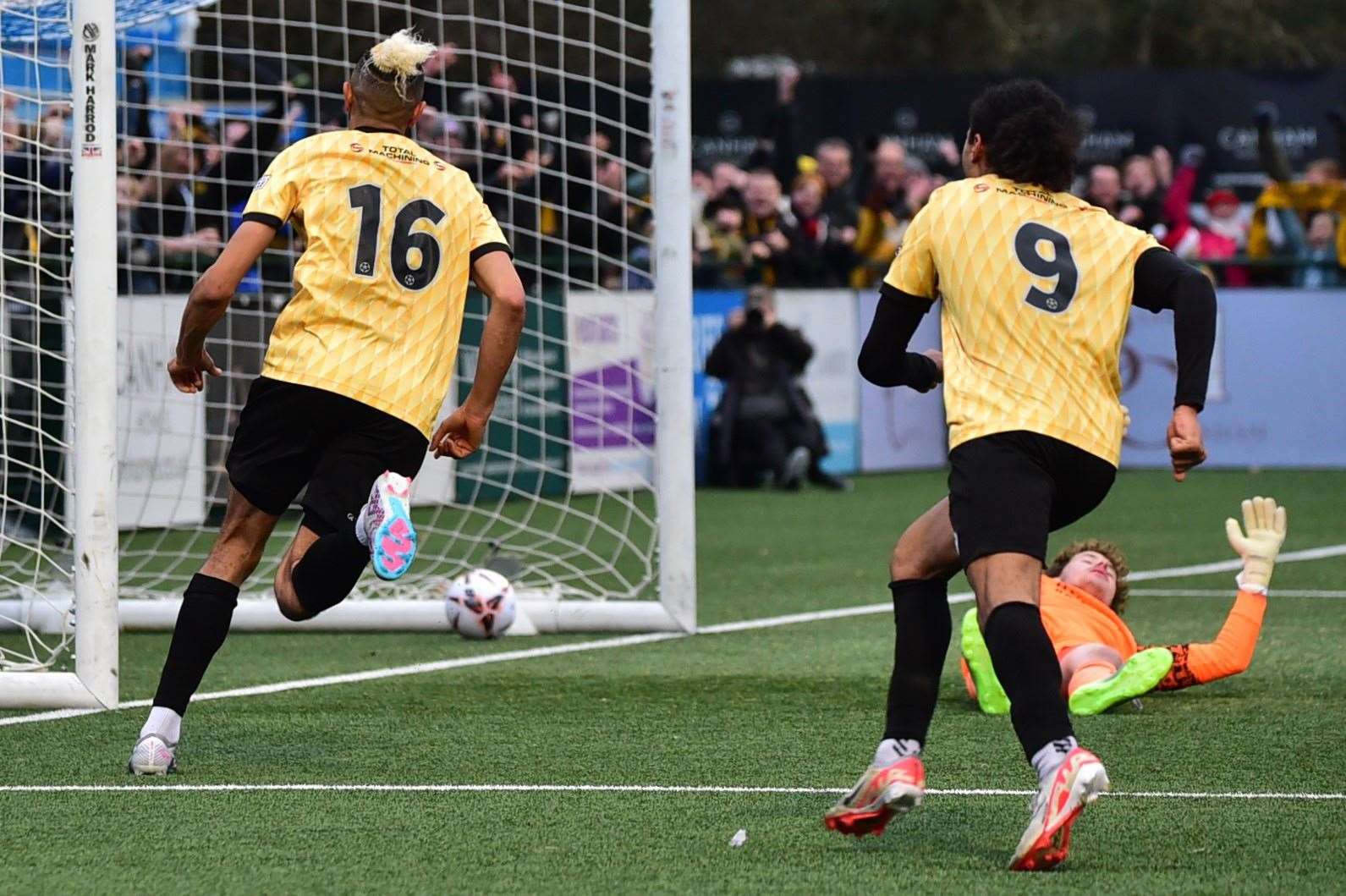 Matt Bentley (No.16) completes Maidstone's 3-1 victory at Tonbridge. Picture: Steve Terrell