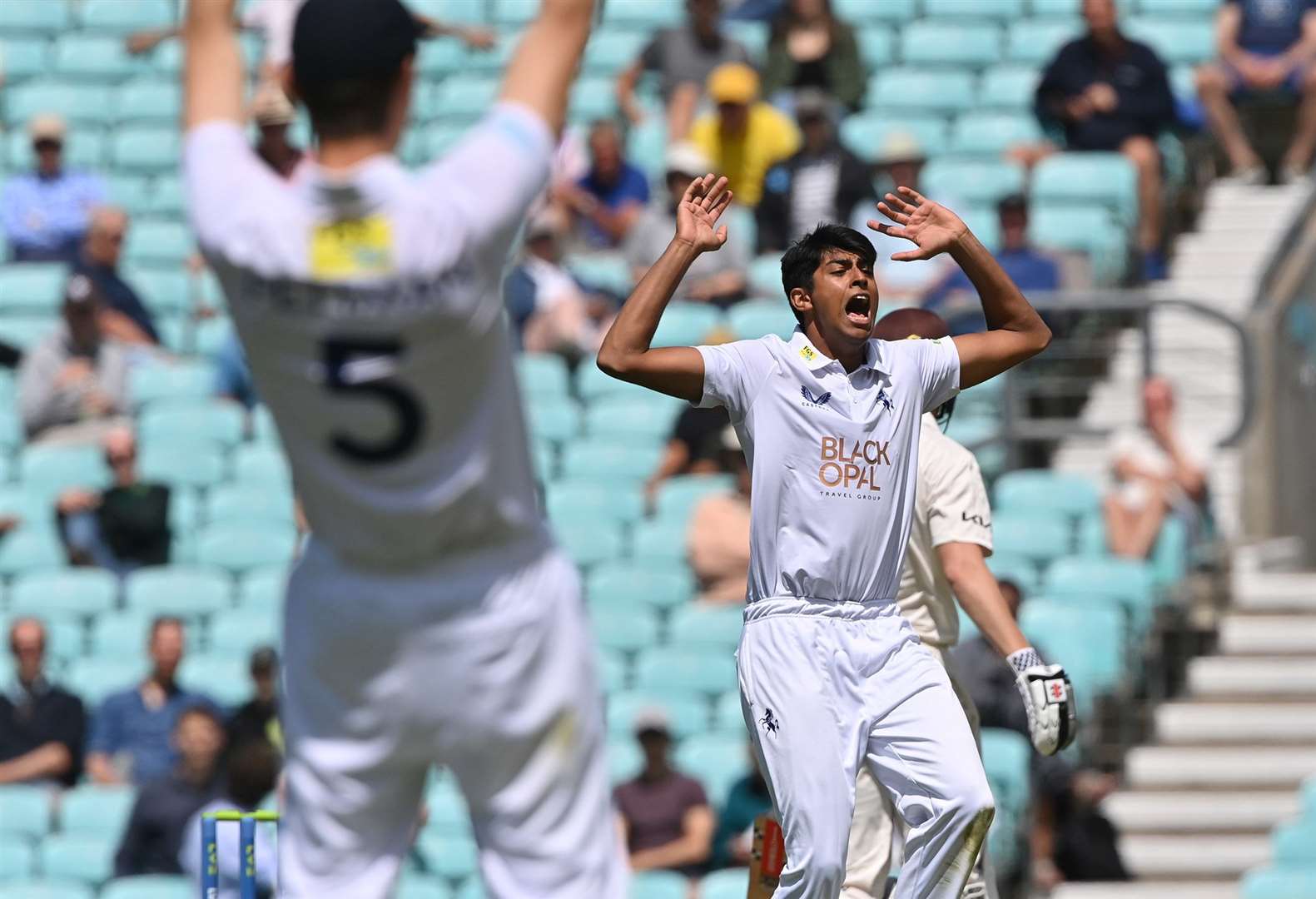 Kent bowler Jas Singh appeals for a lbw decision. Picture: Keith Gillard