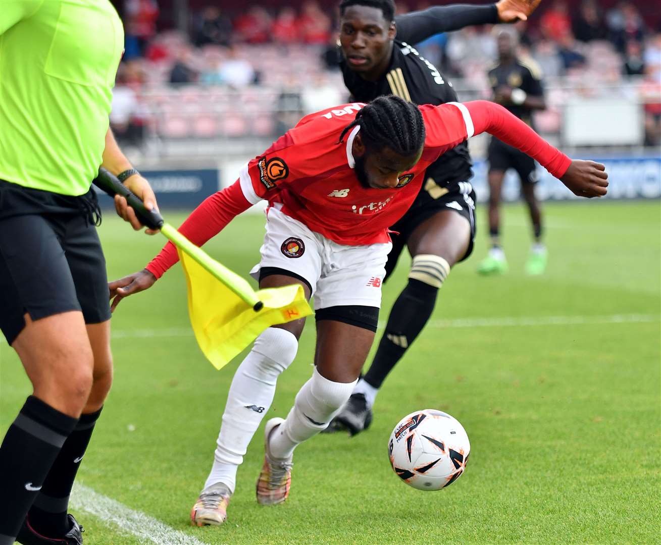 Jephte Tanga tries to work his way forward against FC Halifax. Picture: Ed Miller/EUFC