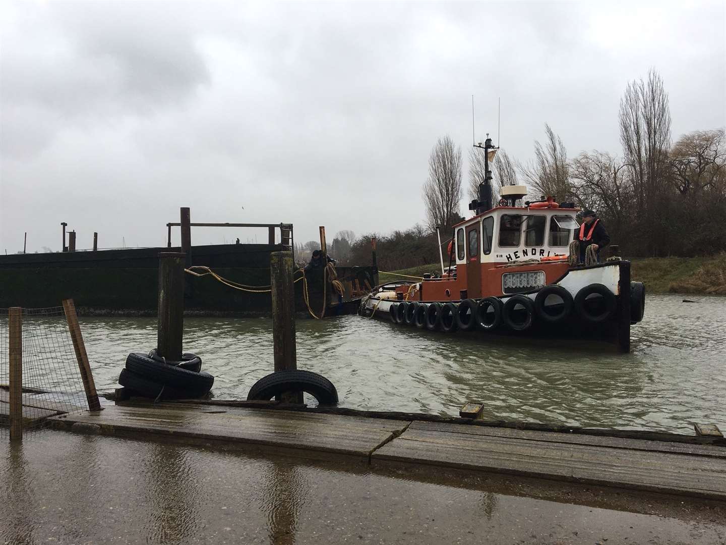 Tug, Sir Hendrik, pulls the dry dock into Lower Halstow. Picture: John Waterman