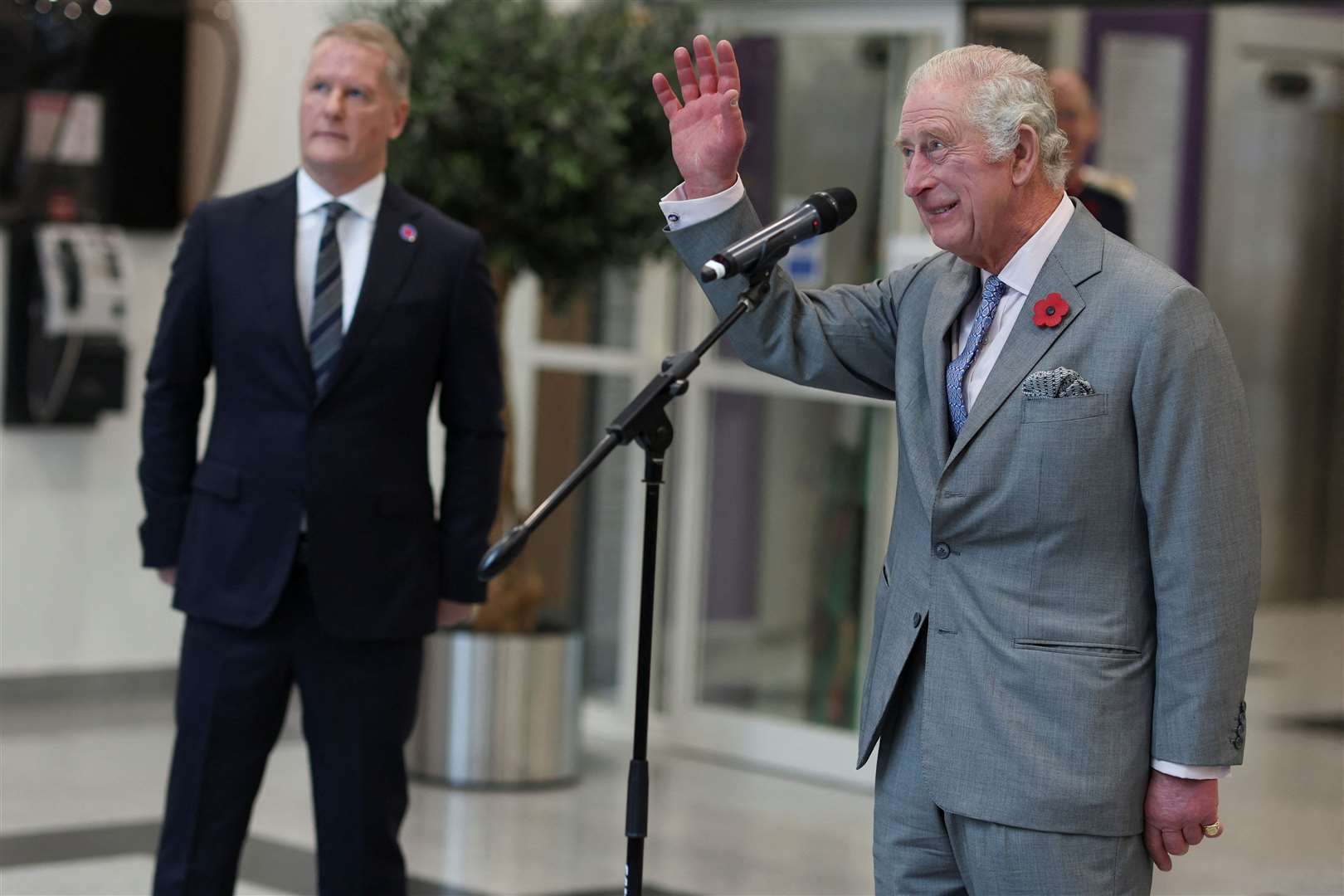 The King, alongside Morrisons chief executive David Potts, addressed staff (Russell Cheyne/PA)