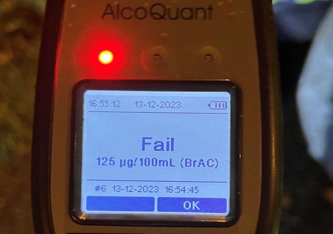 Breathalyser reading from Cambridge Police showing Hashim three times over the limit. Picture: Cambridge Police