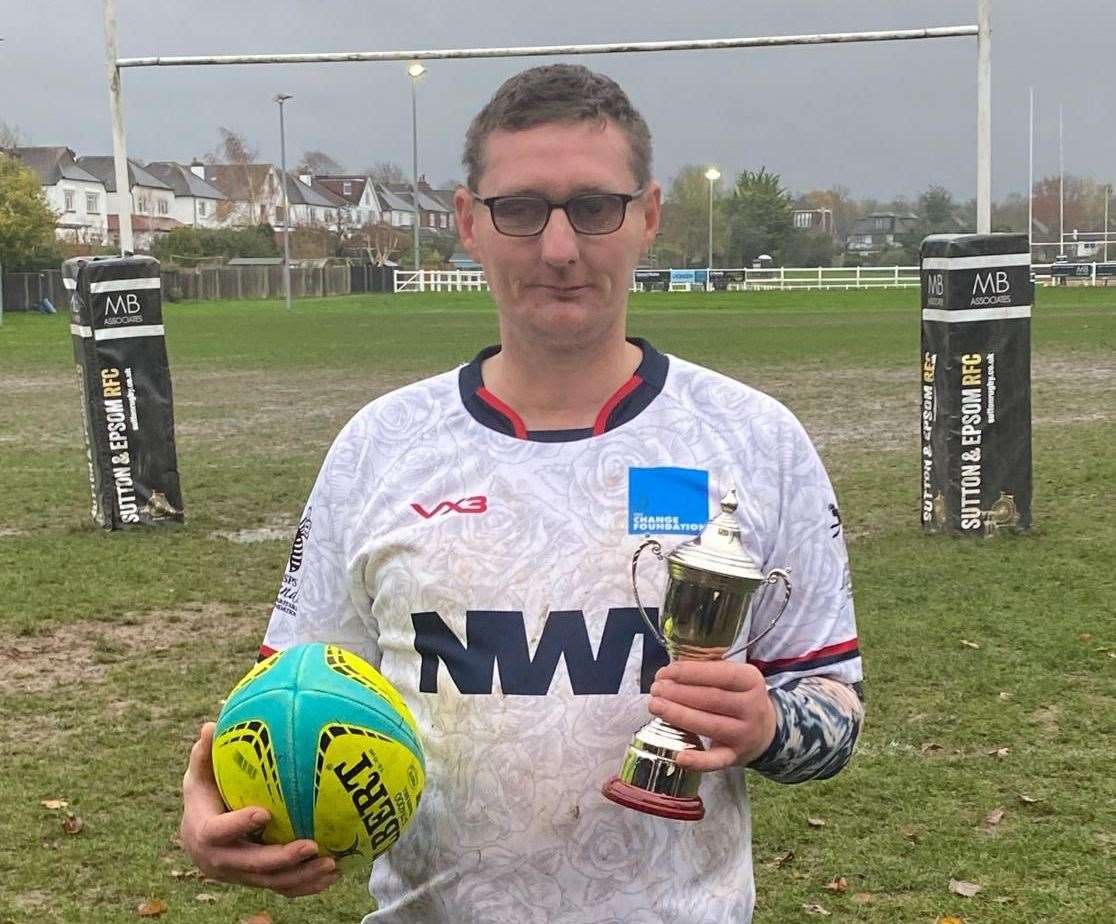 Lee Robshaw with the trophy after helping England's VI rugby team to glory