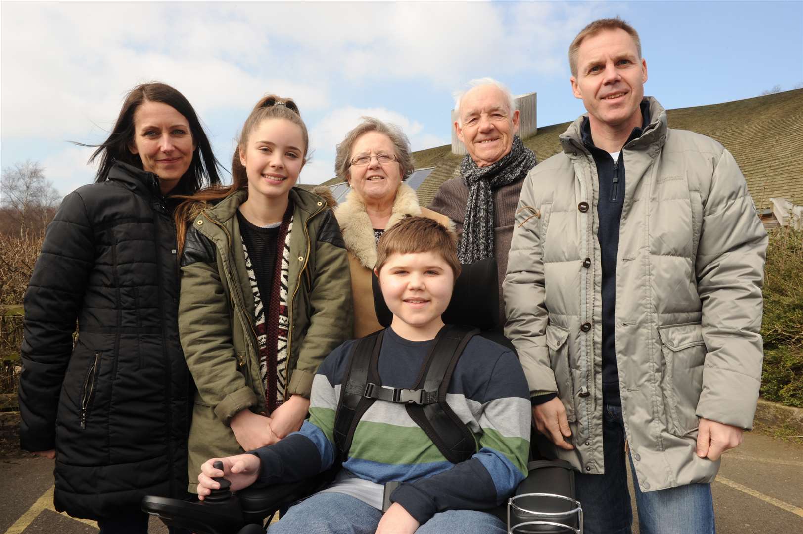 Luke Hussey,15 at Shorne Country Park with parents Julie and Paul,grandparents Kay and Robin and sister Lauren