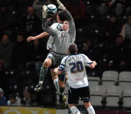 The excellent Nicky Weaver claims the ball under pressure. Picture: BARRY GOODWIN