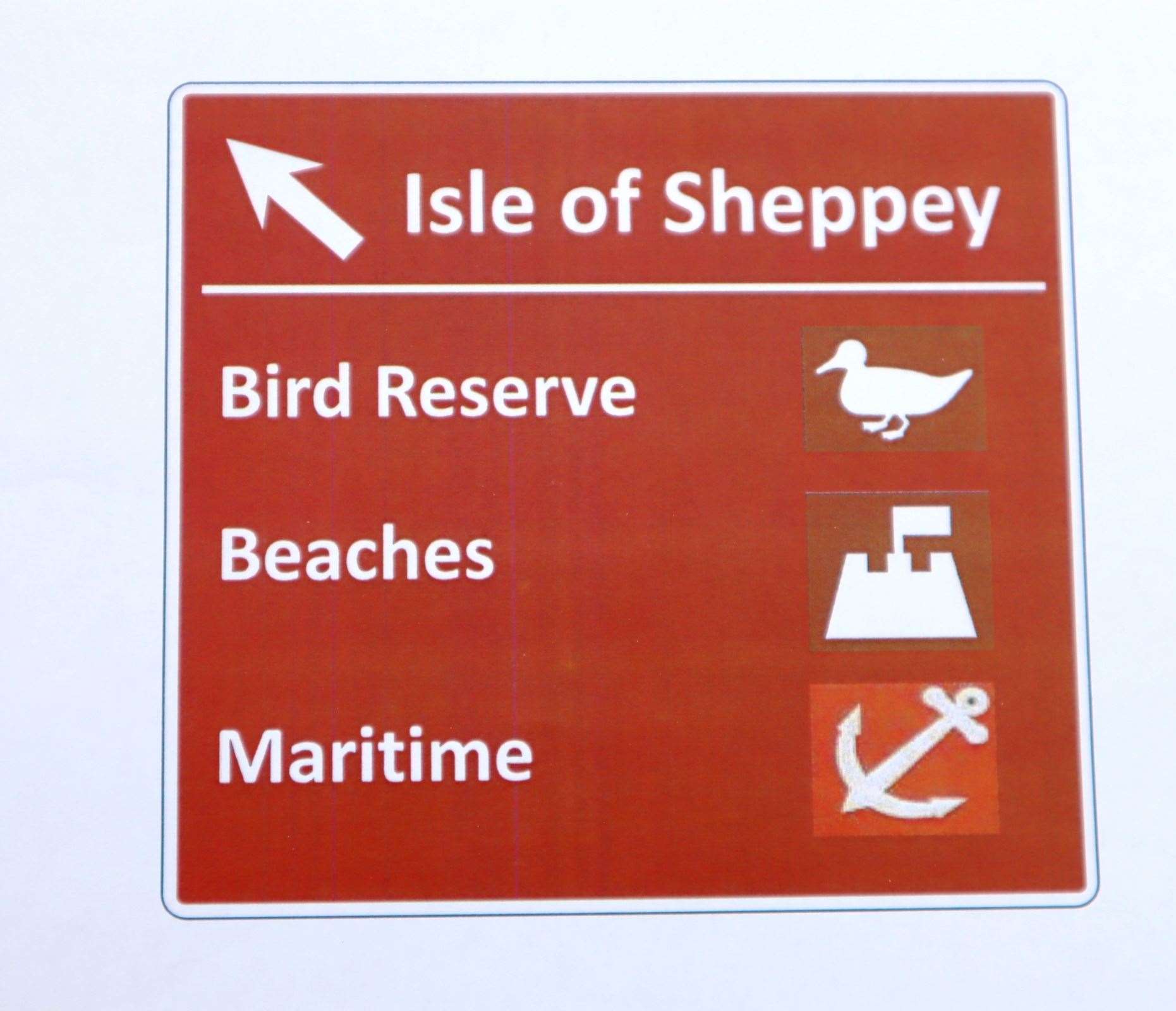 Proposed brown Isle of Sheppey tourism sign for the M2 junction 5 turn-off