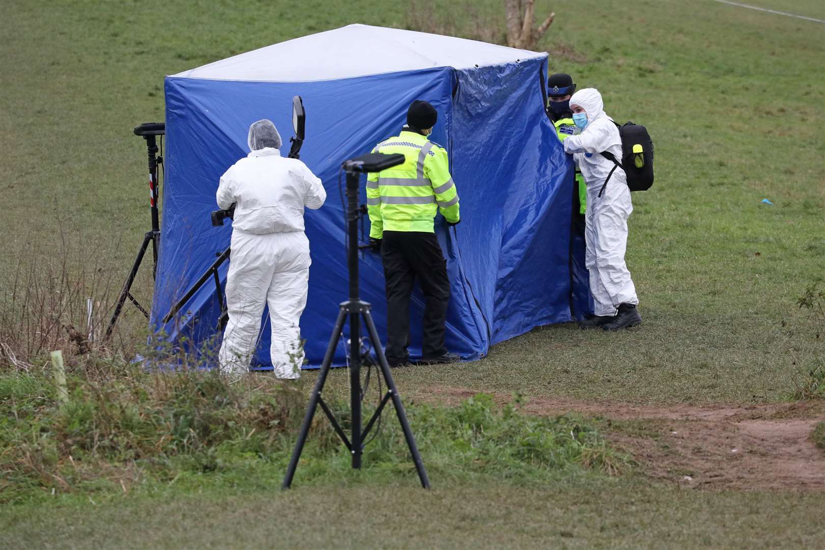 A forensic tent in Bugs Bottom field, Emmer Green, in Reading (Jonathan Brady/PA)