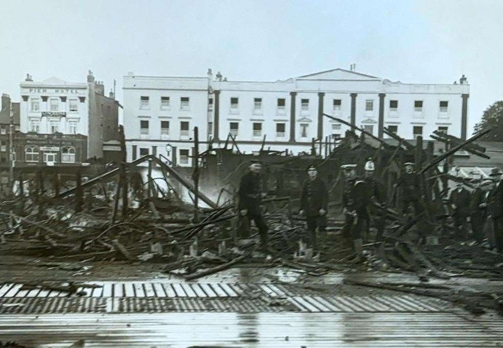 Albert Scrivens' photograph of the aftermath of the Herne Bay Pier fire in 1928. Picture courtesy of Kent Fire and Rescue Service