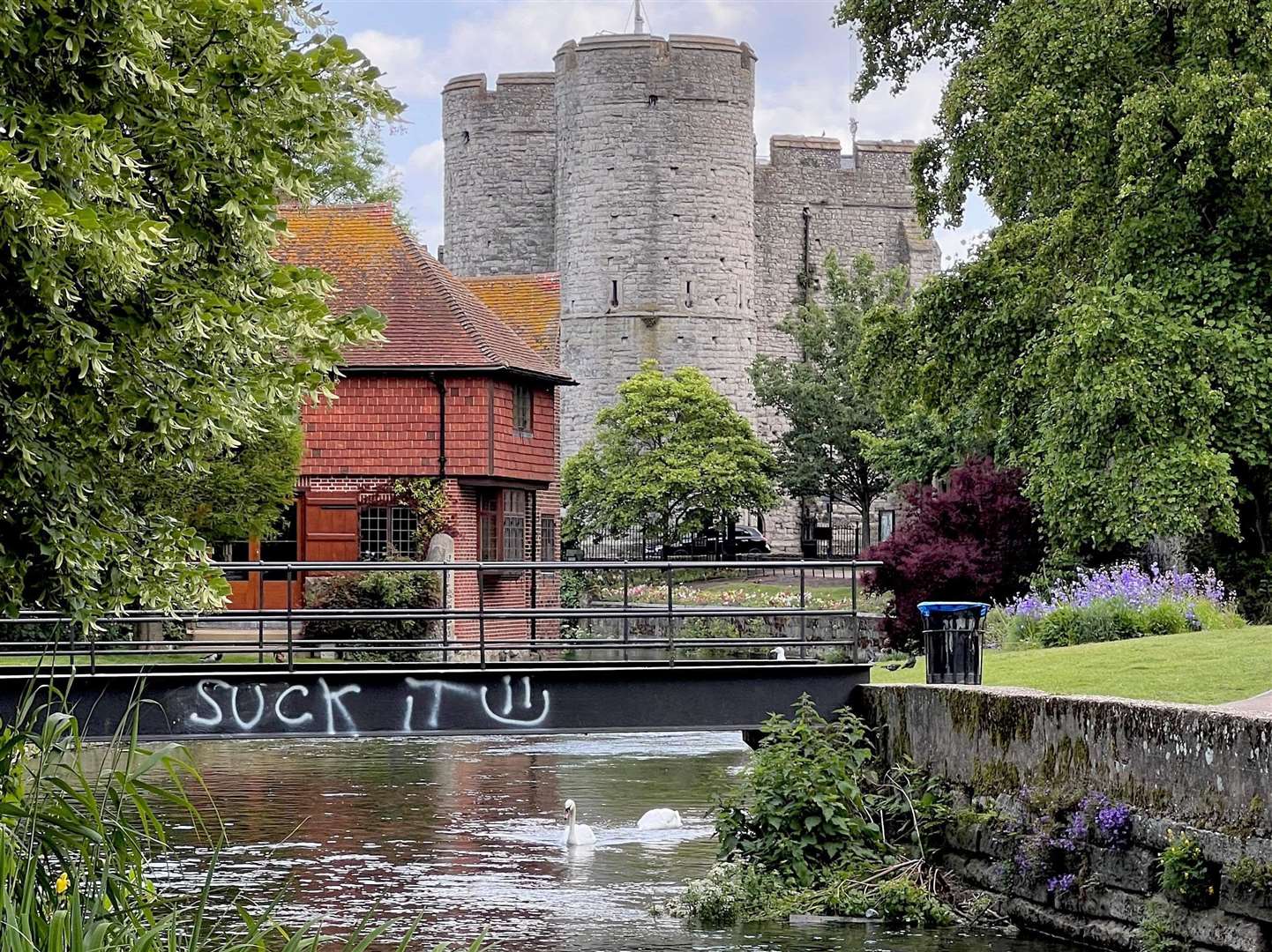 Graffiti daubed on a bridge over the River Stour in Canterbury. Picture: Ralph Lombart