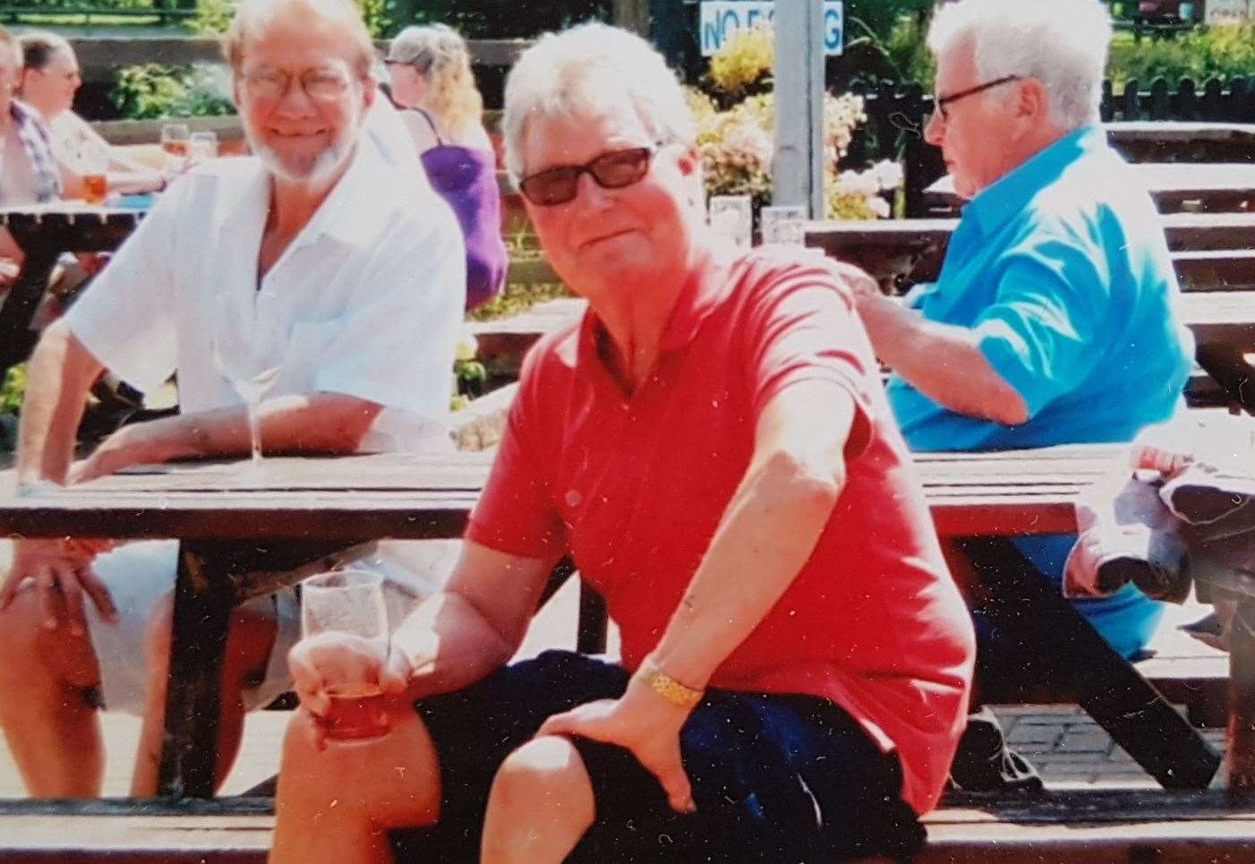 Keith (centre) pictured with friends in a pub garden. Picture: Tony Fuller