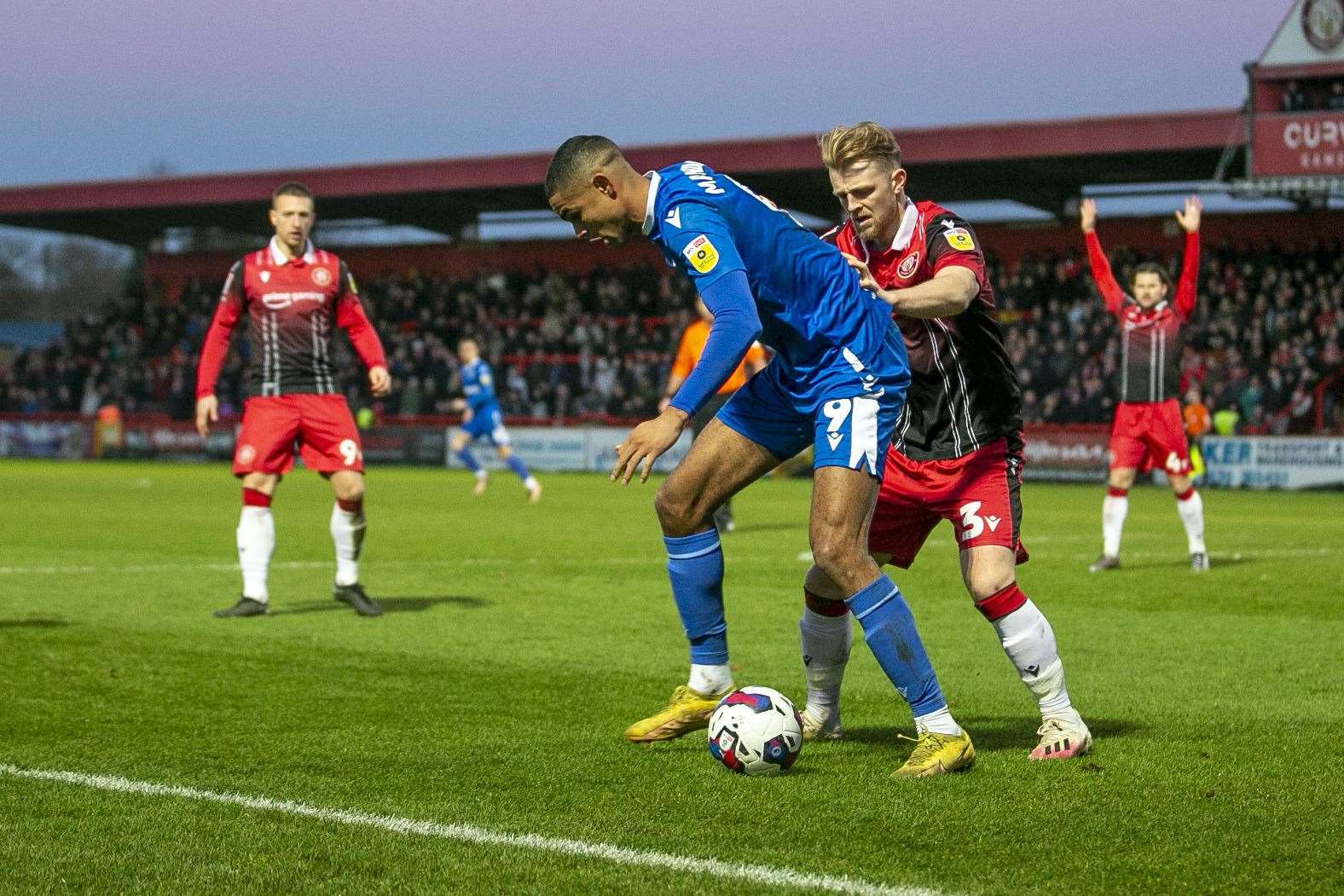 Striker Mikael Mandron on the ball for Gillingham at Stevenage