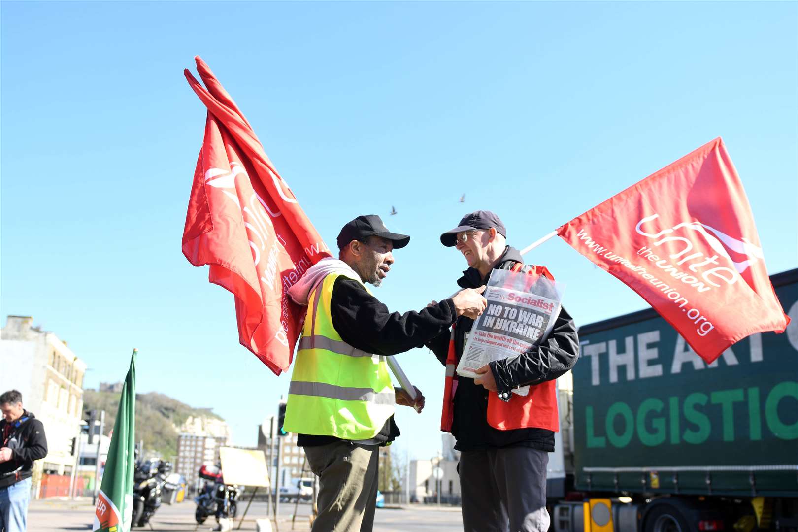 Trade union members march in support of the 800 sacked P&O ferry workers, from Maritime House in Dover to the entrance to the Port of Dover. Picture: Barry Goodwin