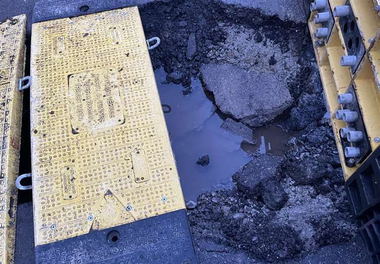 The tarmac in Church Road, Murston, caved in after motorists drove over the works