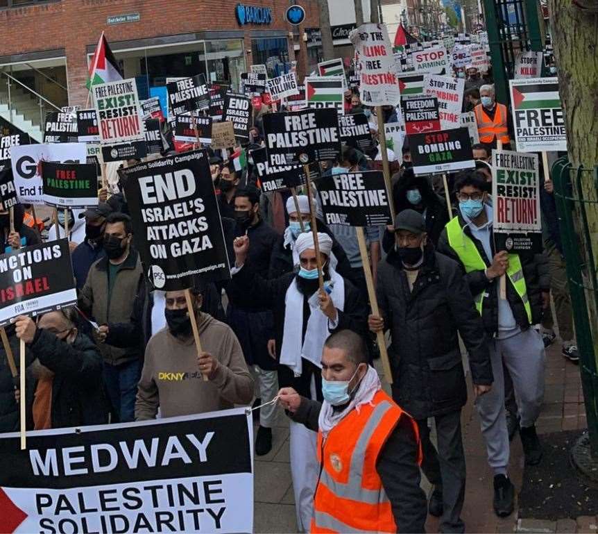 Protestors in Chatham today. Picture: Steve Wilkins