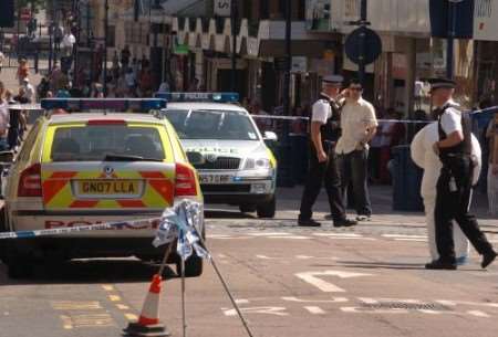 Police cordon off New Road where the assault happened. Picture: Steve Crispe