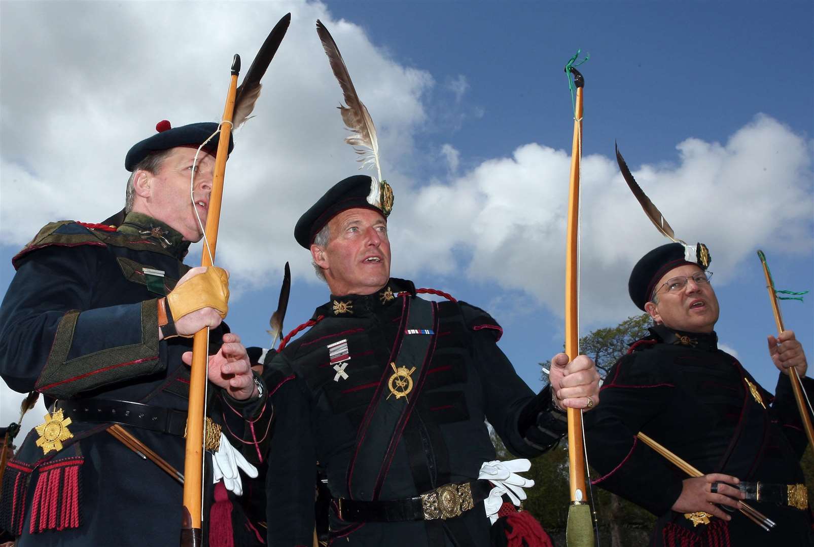 The Royal Company of Archers take part in the Peebles Arrow competition in the Scottish Borders (David Cheskin/PA)