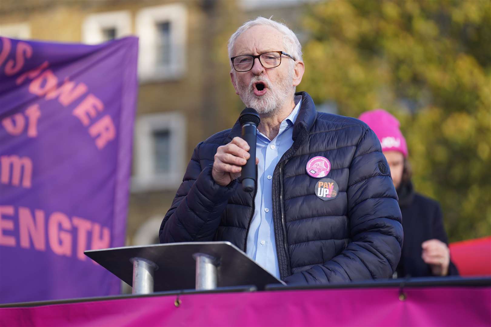 Jeremy Corbyn speaks at a rally outside King’s Cross Station (James Manning/PA)