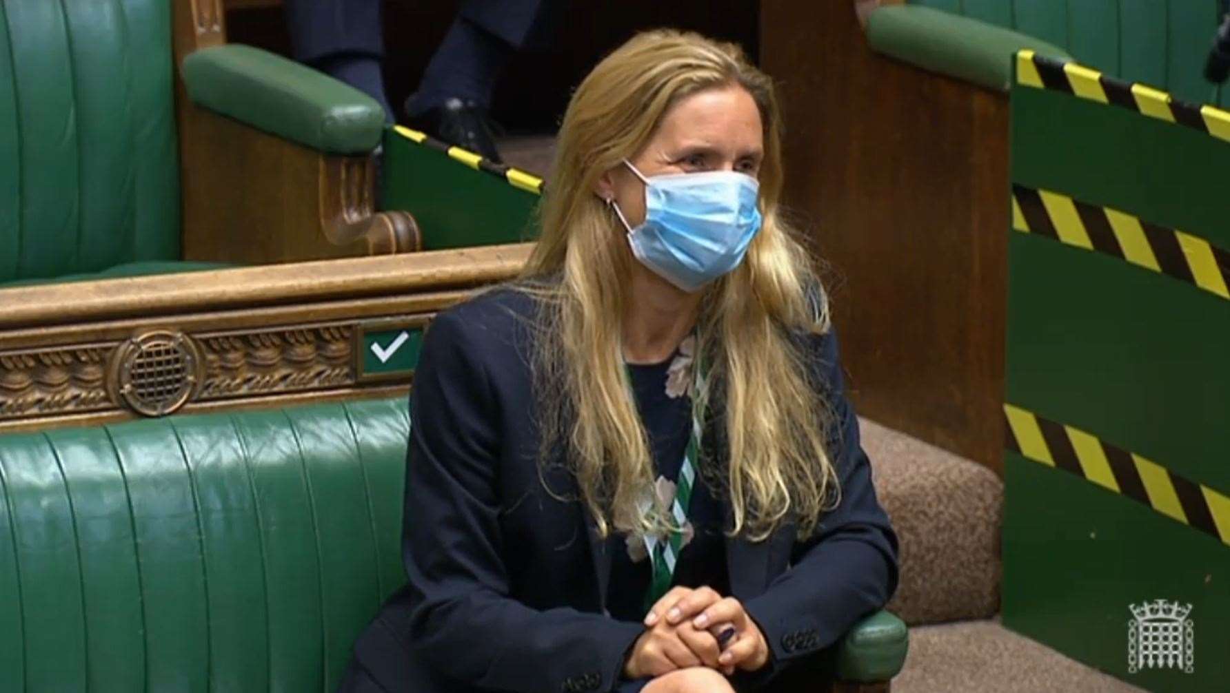 Kim Leadbeater sitting in the seat previously used by her sister Jo Cox (House of Commons/PA)