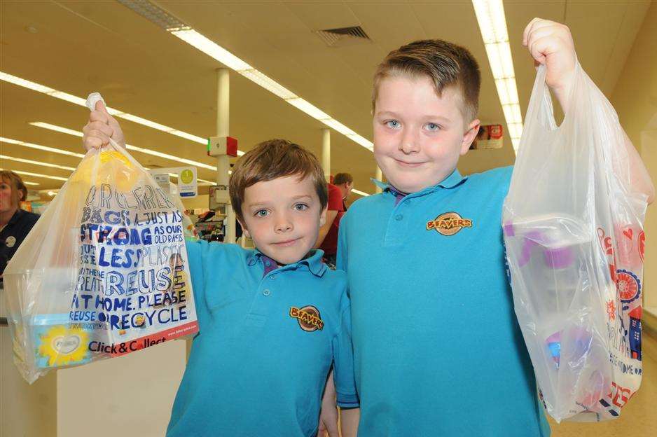 Robert Mosdell, seven, and Kamron Defries, seven, at Tesco, Sheerness