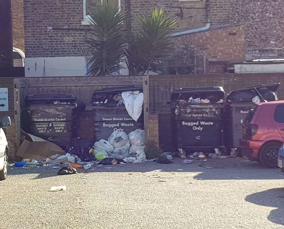 Seagulls are tearing into the overflowing rubbish causing it to spill all over Archway Road in Ramsgate