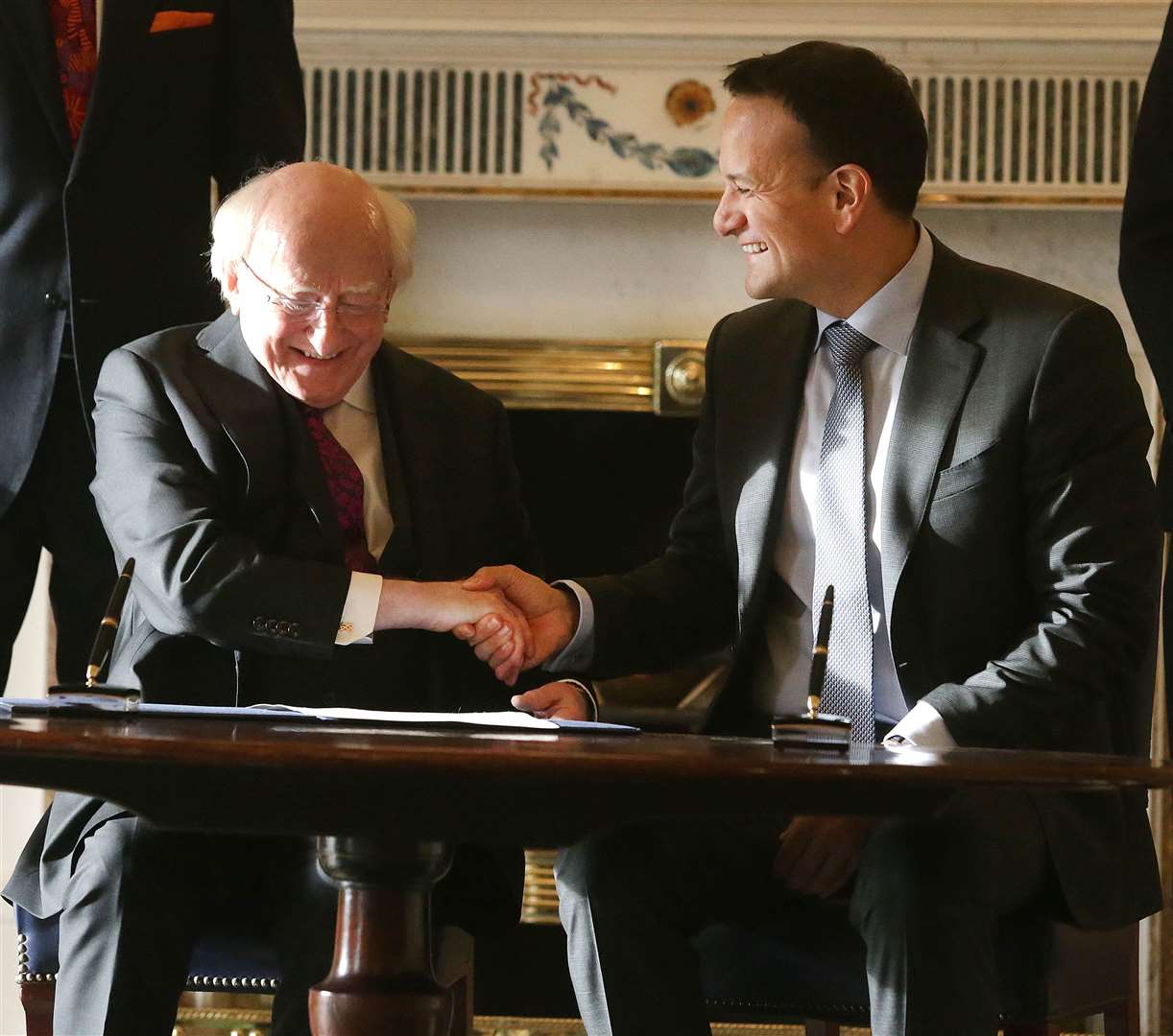 Then taoiseach Leo Varadkar shakes hands with President of Ireland, Michael D Higgins following Mr Varadkar’s request to dissolve the 32nd Dail at Aras an Uachtarain (Damien Eagers/PA)