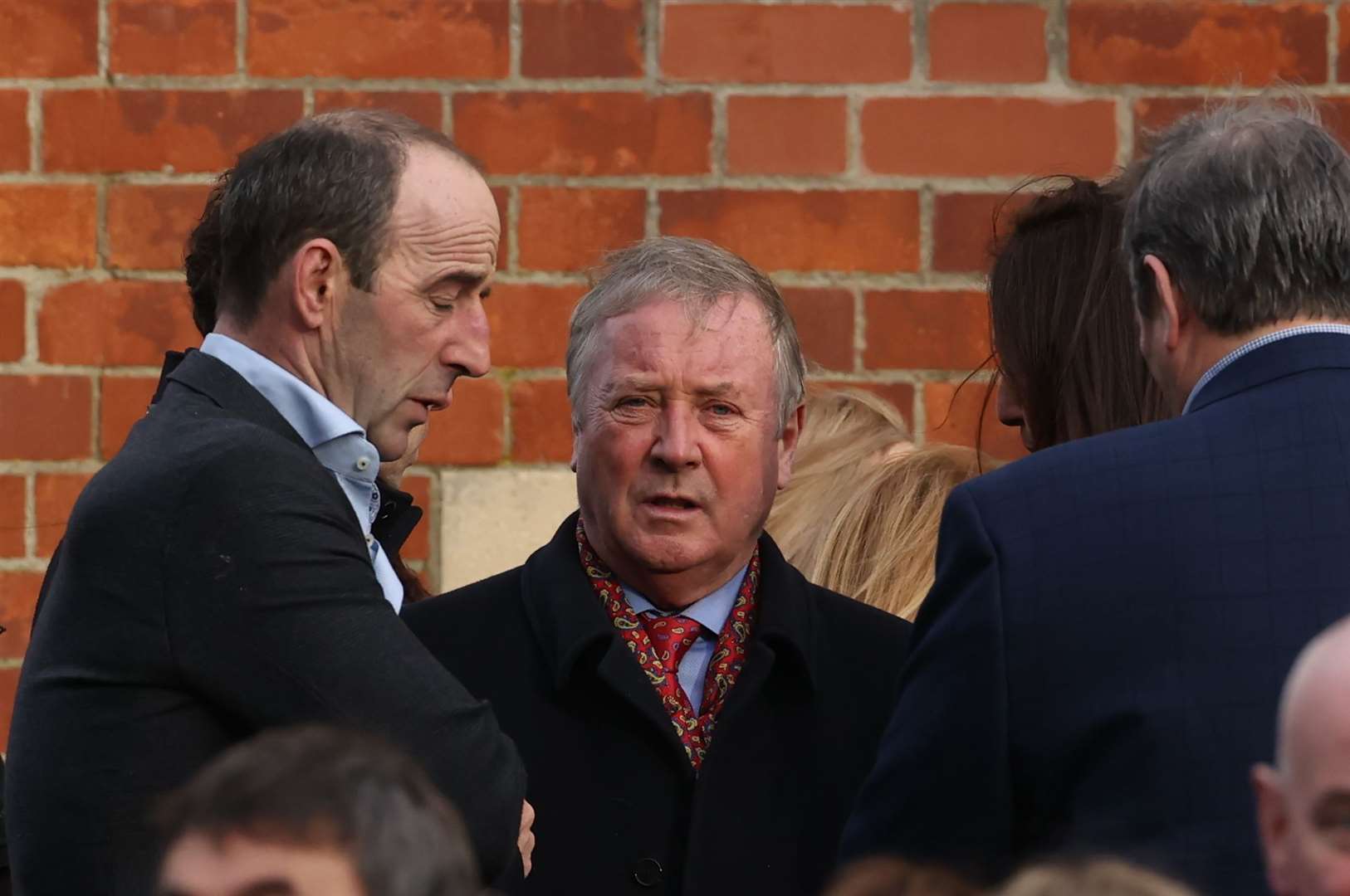 Former Ireland editor of the PA news agency Deric Henderson (centre) outside St Patrick’s Roman Catholic Church in Derry, after the funeral of journalist Brian Hutton who died suddenly on Saturday (Liam McBurney/PA)