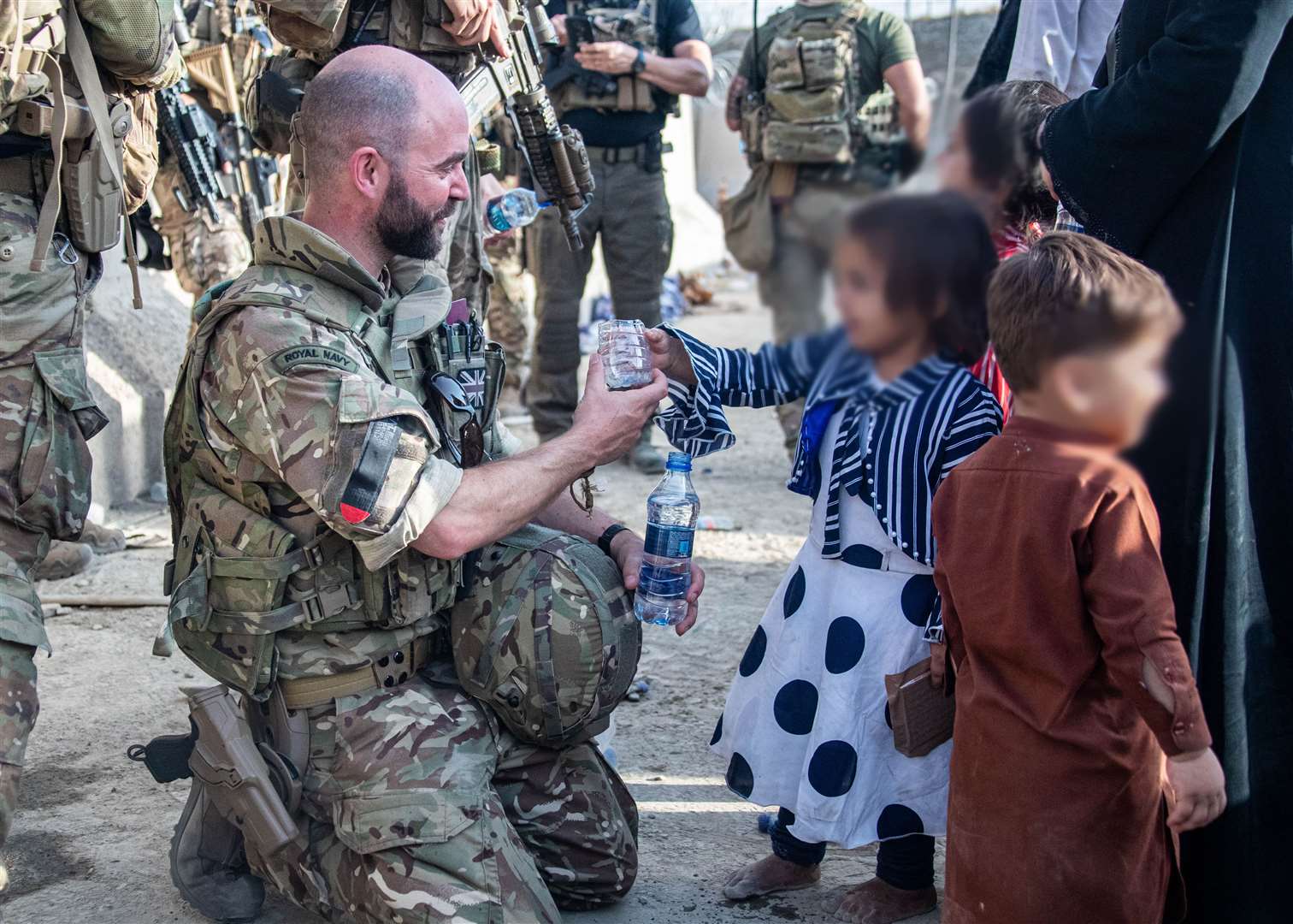 Lt Cdr Alex Pelham Burns, a member of the UK Armed Forces taking part in the evacuation (LPhot Ben Shread/MoD)