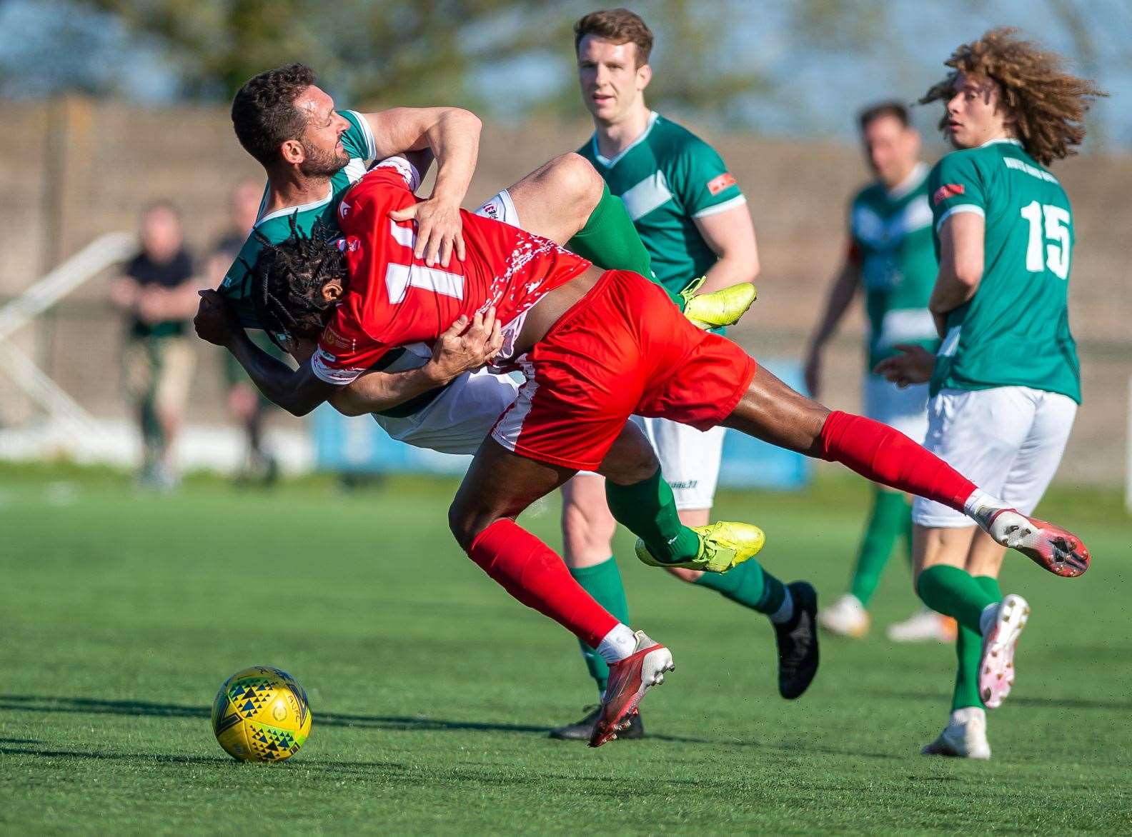 Jay May in the thick of things on his return to action as Ashford beat Ramsgate Picture: Ian Scammell