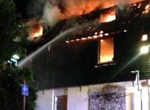 Firefighters tackle the derelict pub fire. Picture Kelly Longman