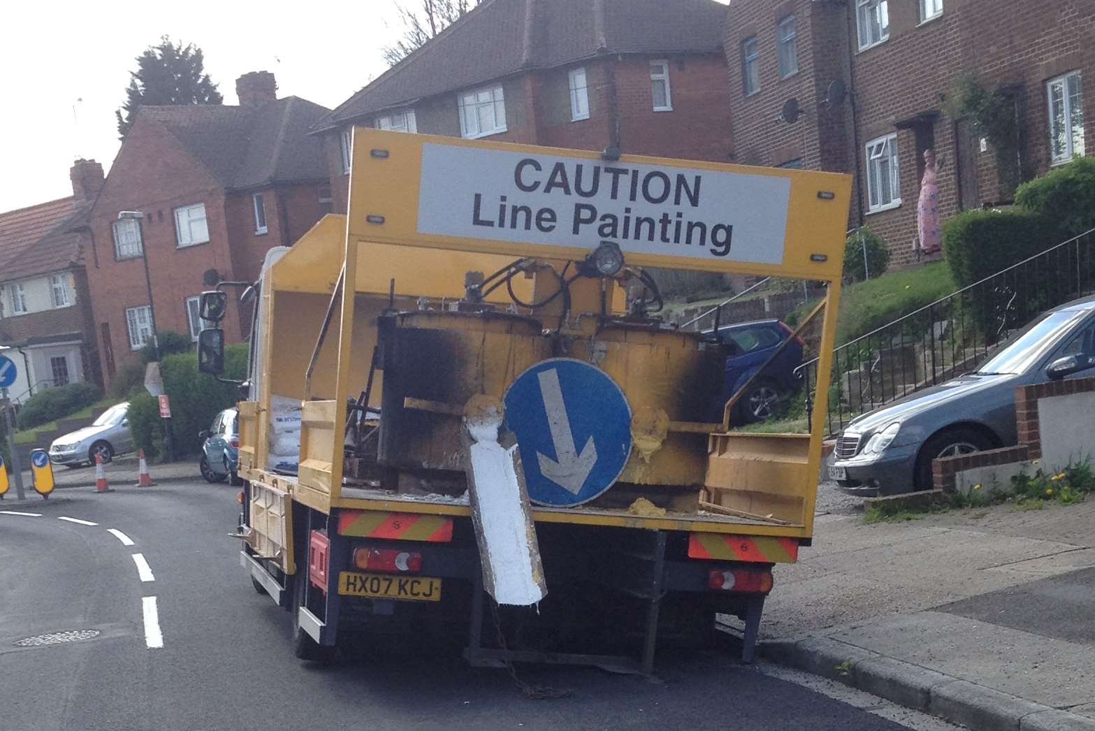 A council lorry is left stuck after a road collapse in Strood