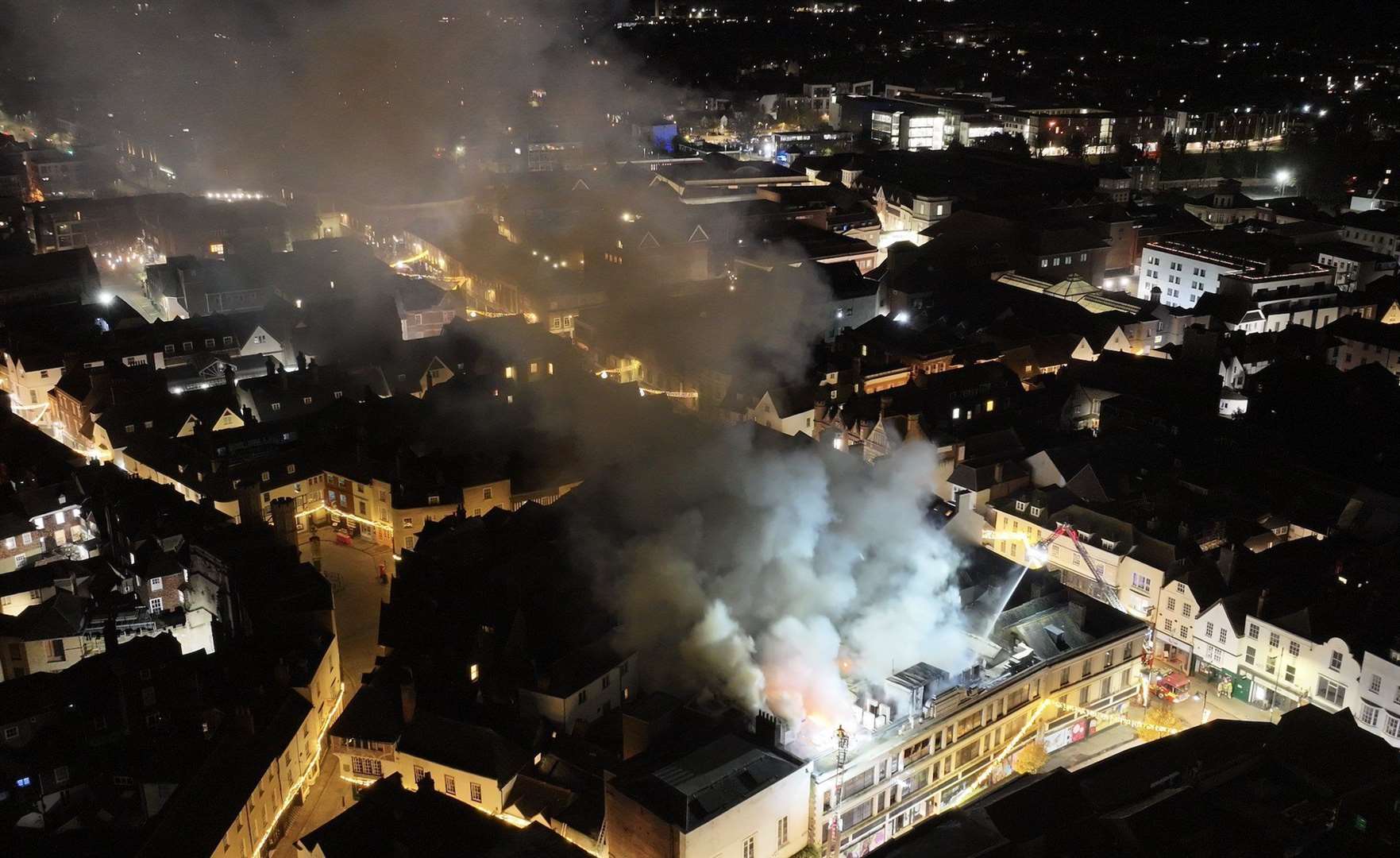 Smoke could be seen for miles around after the fire took hold of the former Debenhams building. Picture: UKNIP